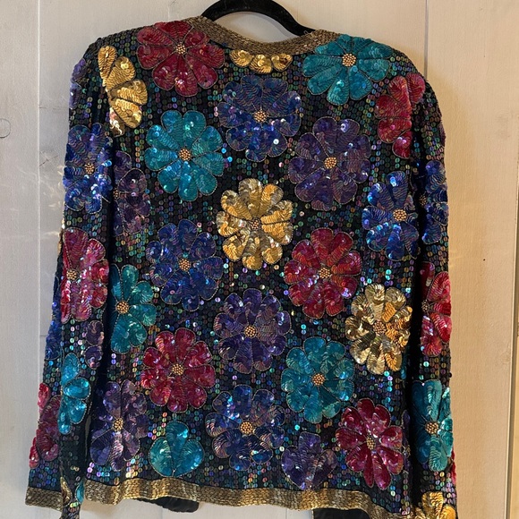 Vintage Leslie Faye Sequin Beaded Silk Evening Blazer Jacket. Medium. - Picture 7 of 8